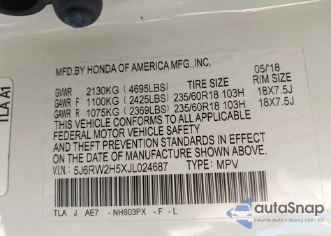 2018 Honda Cr-V Ex из США, поврежденный, VIN 5J6RW2H5XJL024687